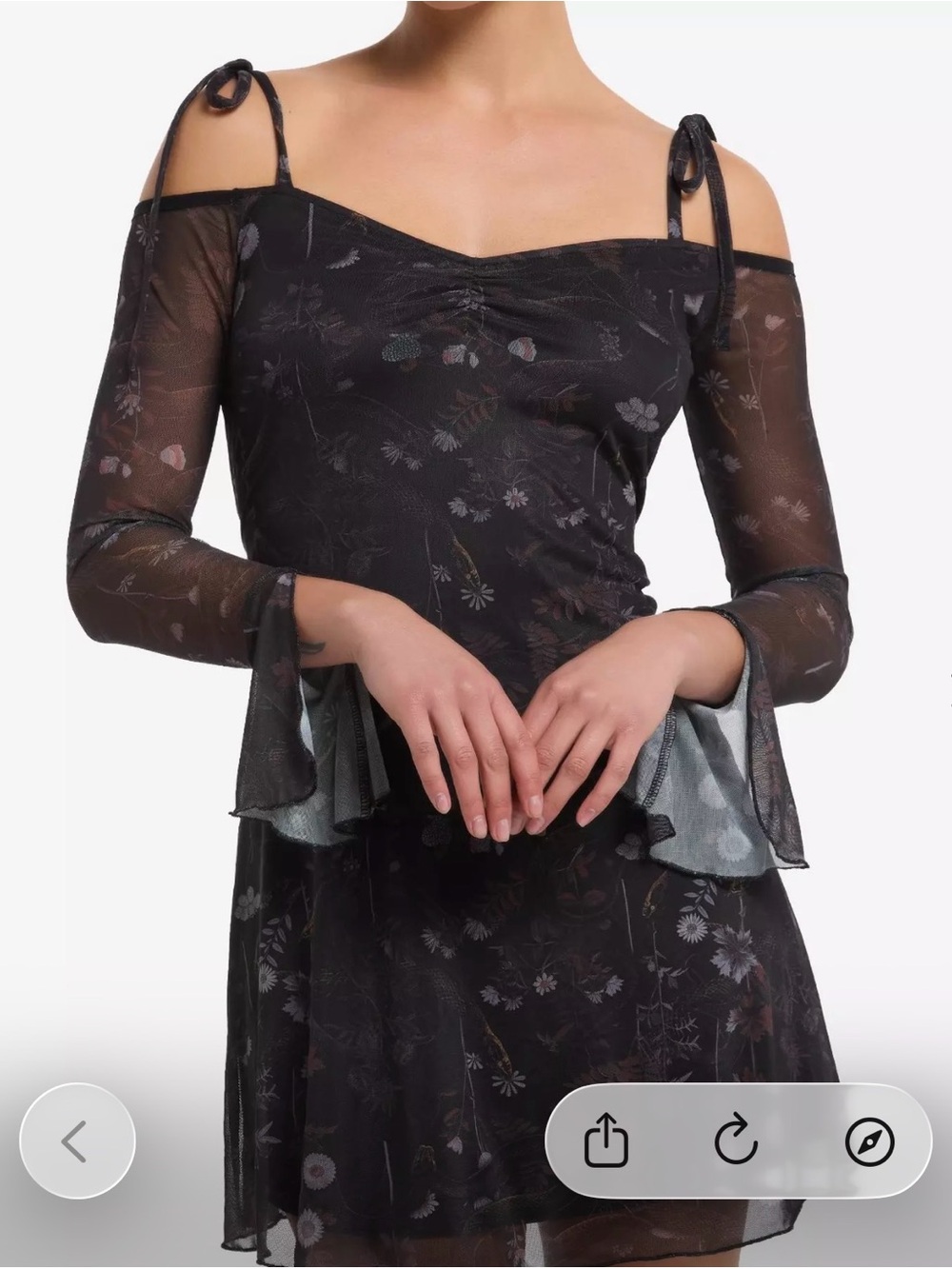 Floral Mesh Long-Sleeve Dress in Dark Charcoal